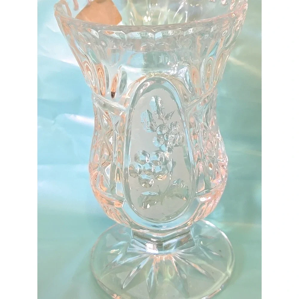 Vtg Crystal Clear Industries Candlestick Holder Yugoslavia 24% Lead Glass Flower